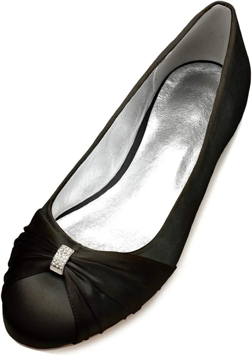Women Satin Wedding Flats for Bride Round Toe Slip on Prom Evening Bridal Party Dress Flat Shoes 5049-2