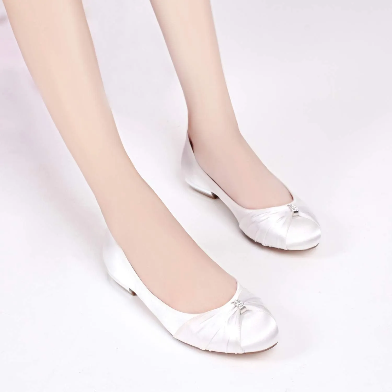 Women Satin Wedding Flats for Bride Round Toe Slip on Prom Evening Bridal Party Dress Flat Shoes 5049-2