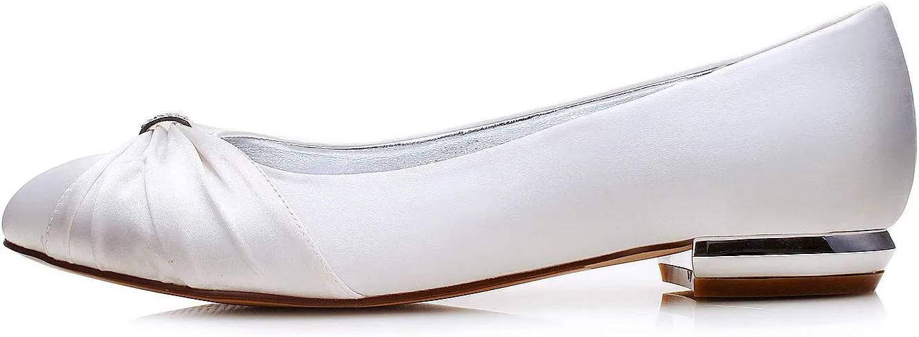 Women Satin Wedding Flats for Bride Round Toe Slip on Prom Evening Bridal Party Dress Flat Shoes 5049-2