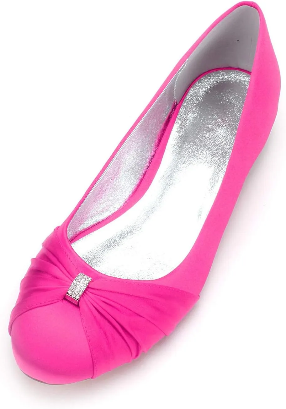 Women Satin Wedding Flats for Bride Round Toe Slip on Prom Evening Bridal Party Dress Flat Shoes 5049-2