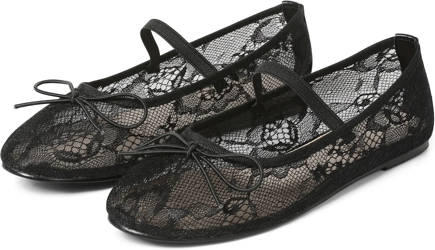 Women's Black Mesh Flats Shoes Ballet Flats for Women Floral Mary Jane Ballerina Round Toe Comfortable Daily Dress Summer Flats Shoes