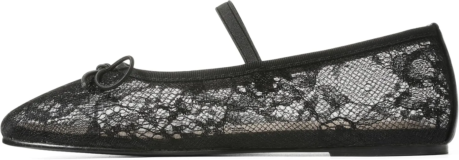 Women's Black Mesh Flats Shoes Ballet Flats for Women Floral Mary Jane Ballerina Round Toe Comfortable Daily Dress Summer Flats Shoes
