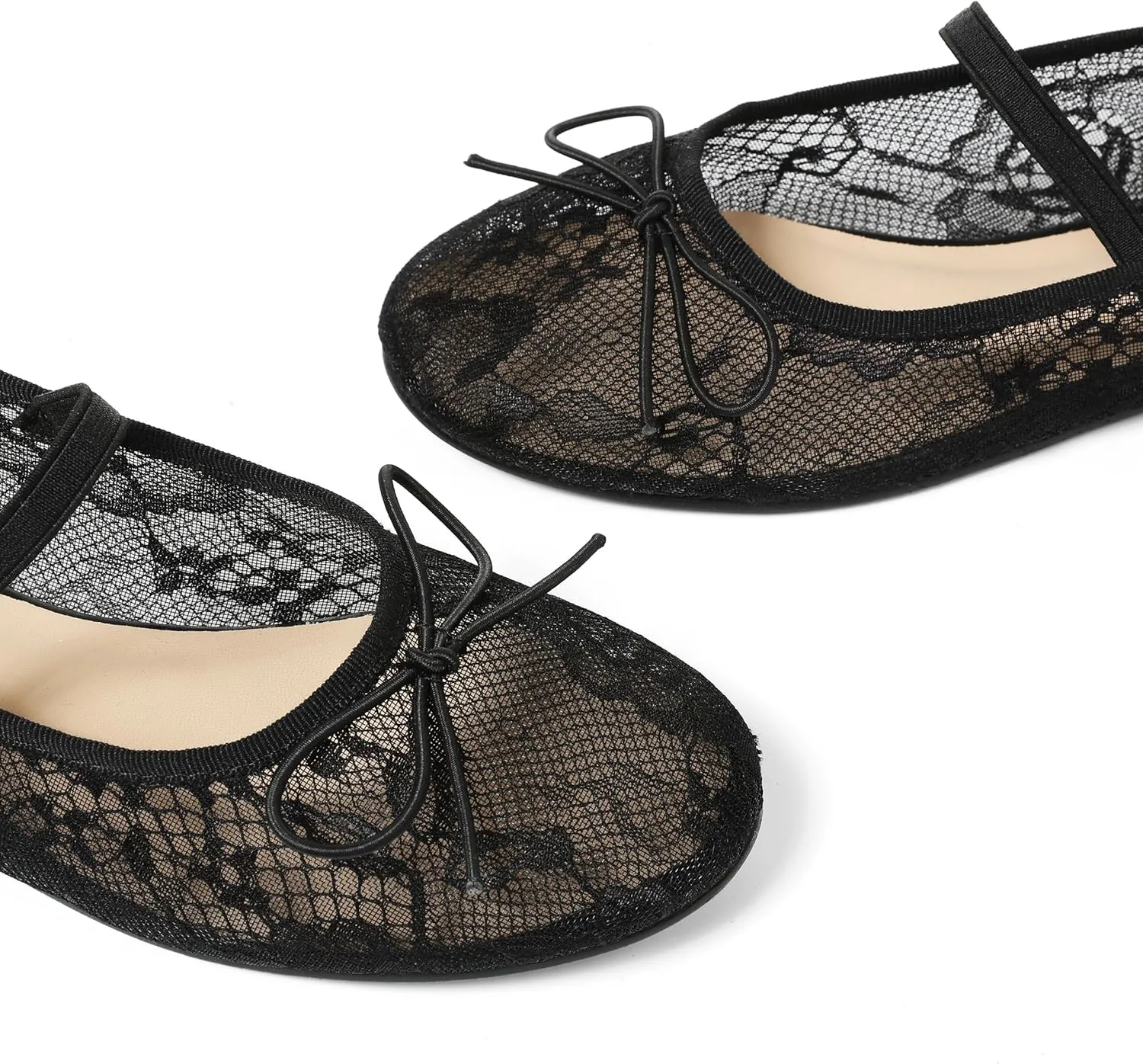 Women's Black Mesh Flats Shoes Ballet Flats for Women Floral Mary Jane Ballerina Round Toe Comfortable Daily Dress Summer Flats Shoes