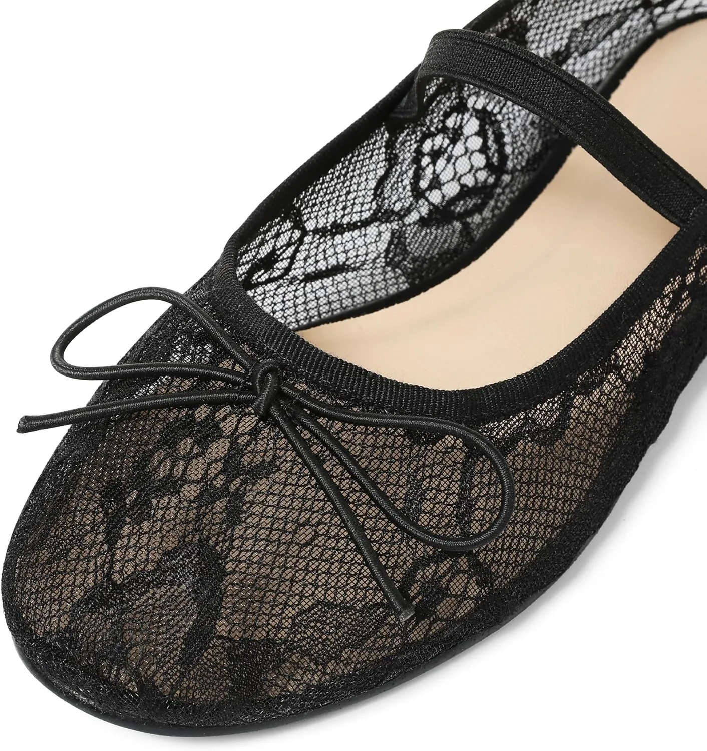 Women's Black Mesh Flats Shoes Ballet Flats for Women Floral Mary Jane Ballerina Round Toe Comfortable Daily Dress Summer Flats Shoes