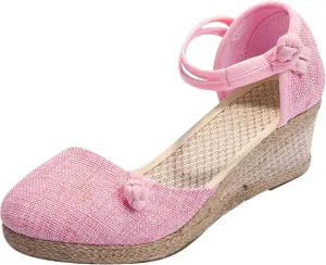 Women's Closed Toe Wedge Sandals Dressy Summer Retro Platform Sandals Causal Classic Lace Up Outdoor Walking Shoes