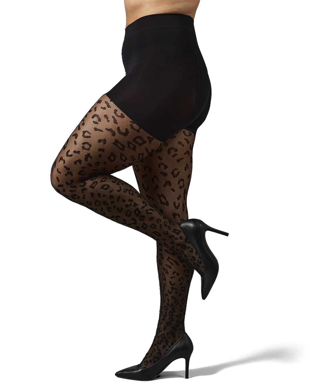 Women's Curvy Leopard Sheer Nylon Control Top Tights