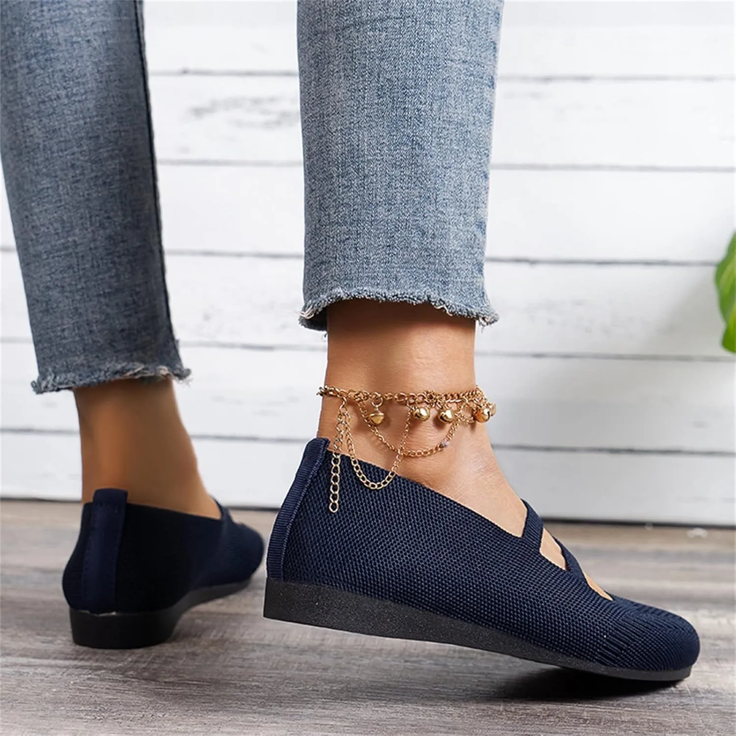 Women's Flat Ballet Shoes Knit Flat Shoes Round Toe Slip on Women Flats for Dressy Casual Office Work Wedding