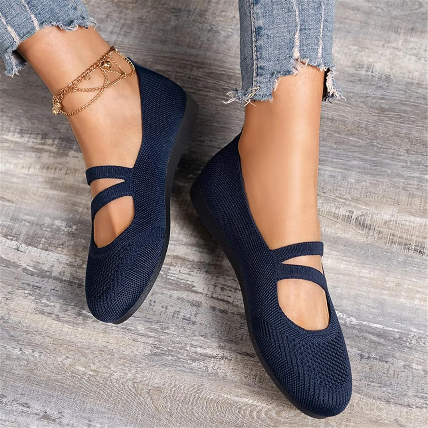Women's Flat Ballet Shoes Knit Flat Shoes Round Toe Slip on Women Flats for Dressy Casual Office Work Wedding