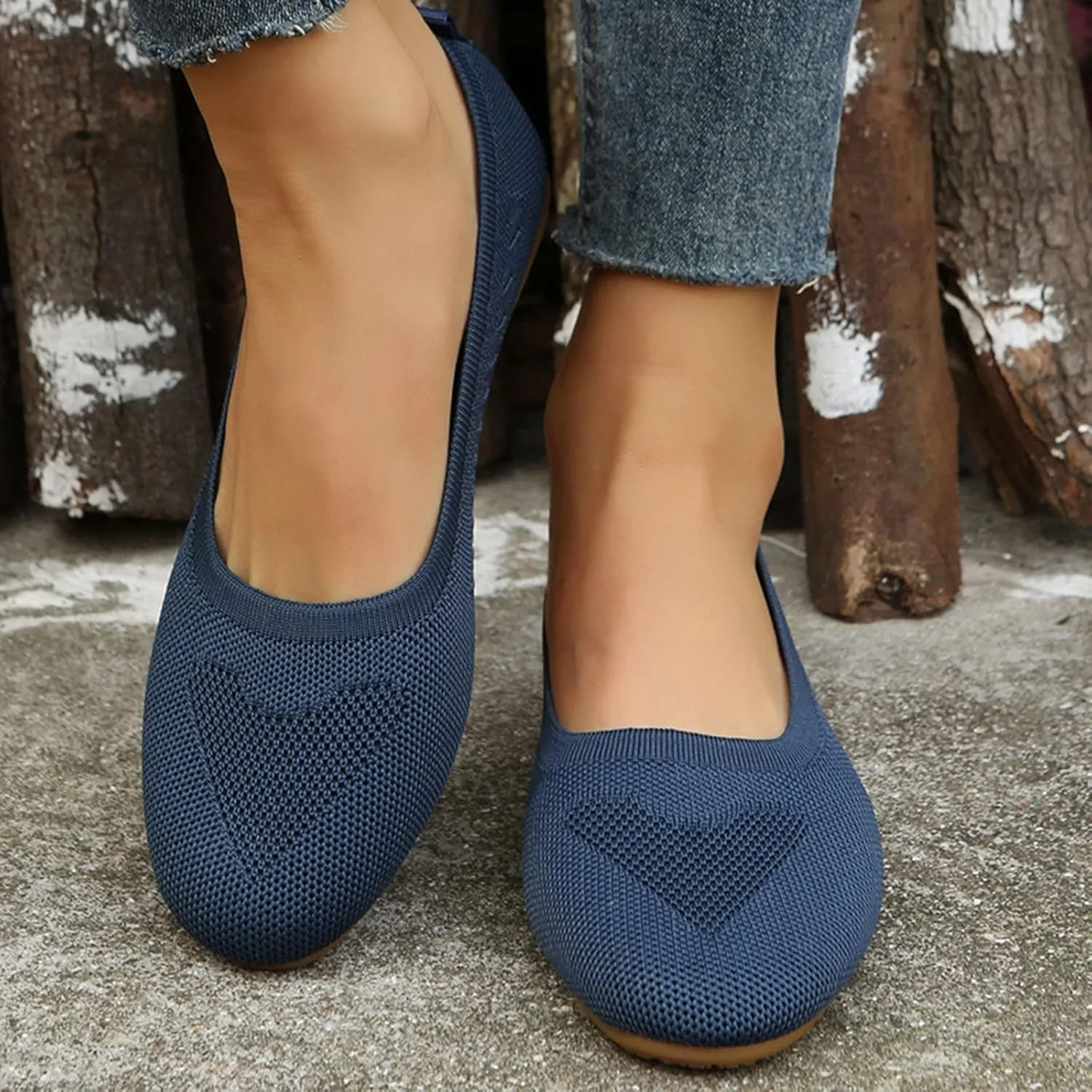 Women's Flat Ballet Shoes Knit Flat Shoes Round Toe Slip on Women Flats for Dressy Casual Office Work Wedding