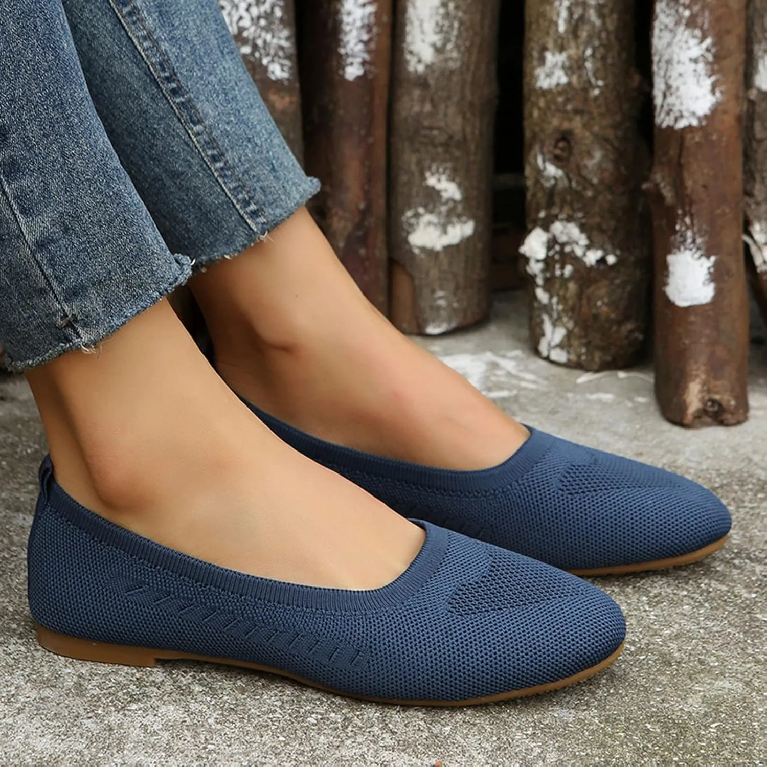 Women's Flat Ballet Shoes Knit Flat Shoes Round Toe Slip on Women Flats for Dressy Casual Office Work Wedding