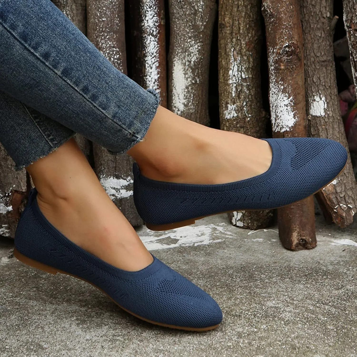 Women's Flat Ballet Shoes Knit Flat Shoes Round Toe Slip on Women Flats for Dressy Casual Office Work Wedding