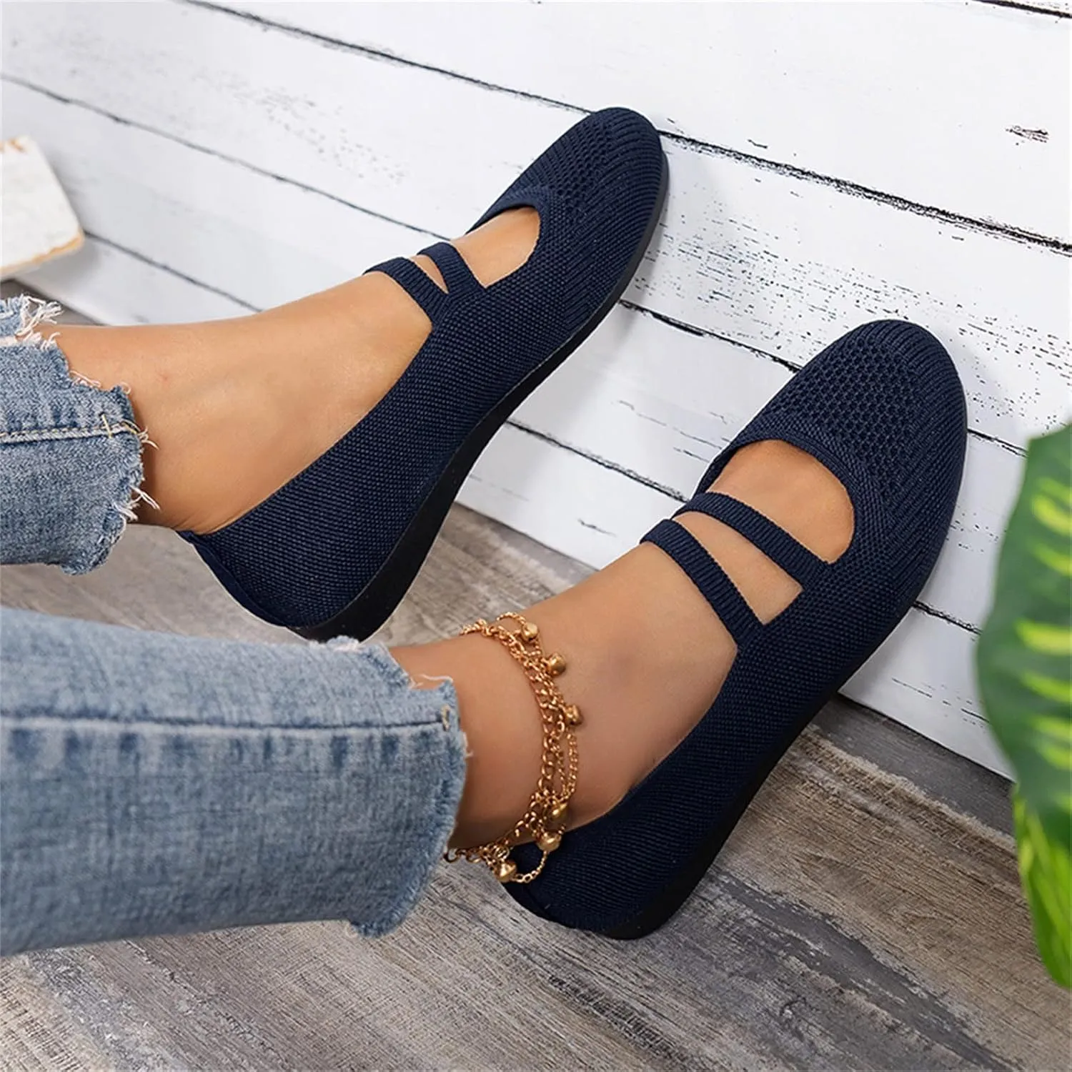 Women's Flat Ballet Shoes Knit Flat Shoes Round Toe Slip on Women Flats for Dressy Casual Office Work Wedding