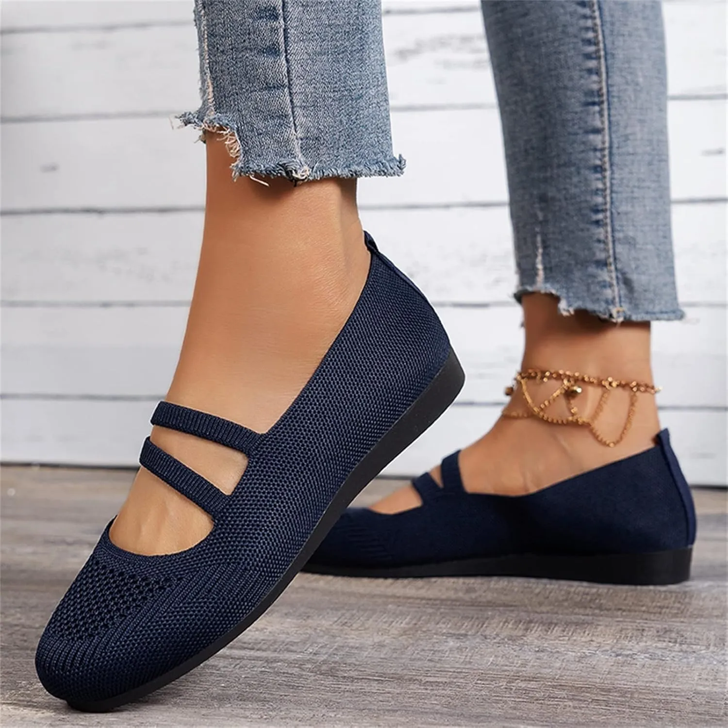 Women's Flat Ballet Shoes Knit Flat Shoes Round Toe Slip on Women Flats for Dressy Casual Office Work Wedding