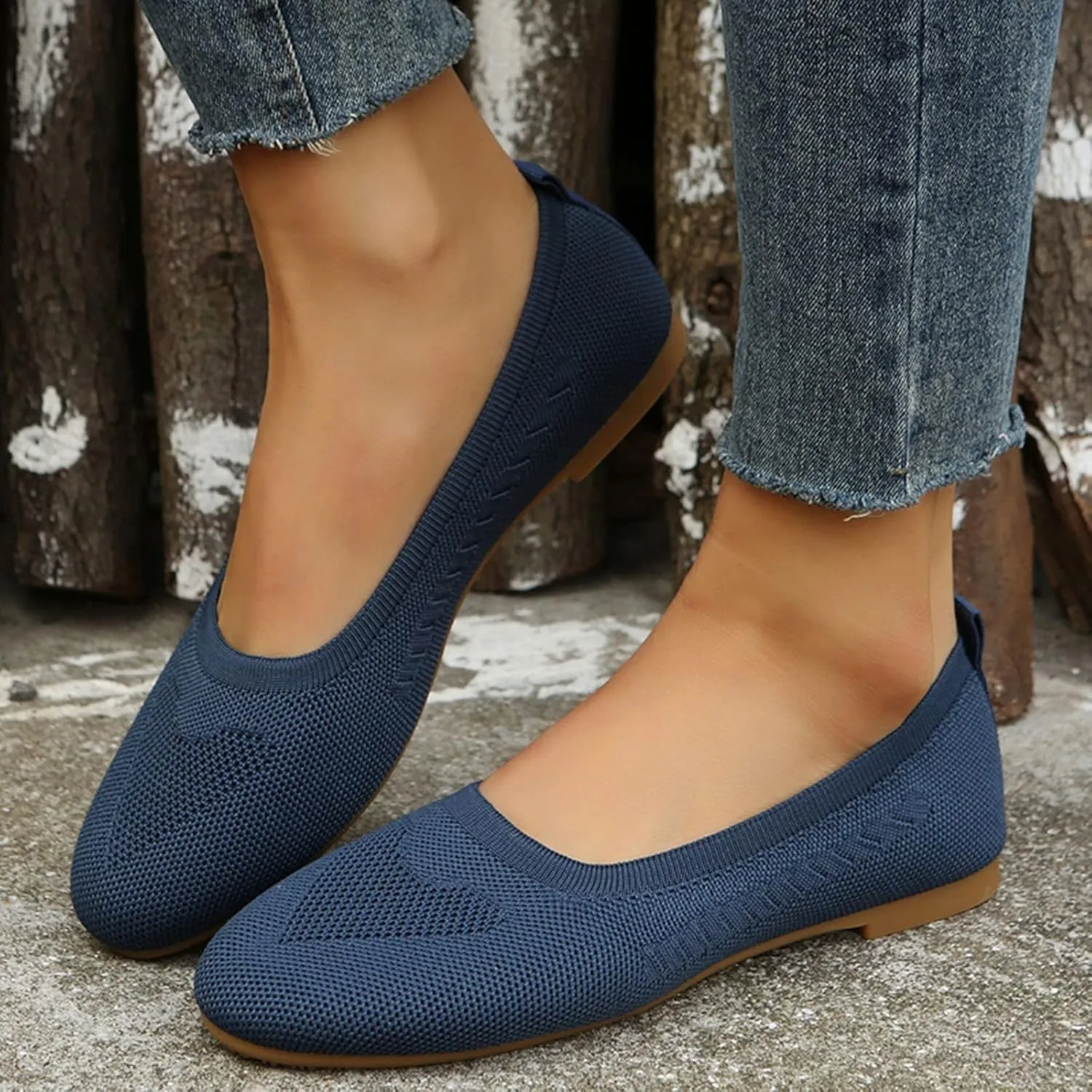 Women's Flat Ballet Shoes Knit Flat Shoes Round Toe Slip on Women Flats for Dressy Casual Office Work Wedding
