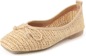 Women’s Flat Shoes Round Toe Slip for Beach Knit Shoes Nature Ventilate