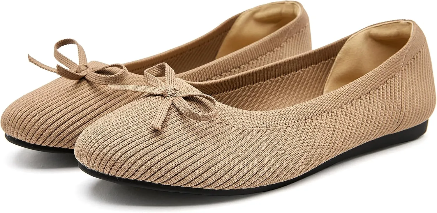Women's Flats Shoes Knit Mesh Ballet Flats with Bow Comfortable Round Toe Washable Dressy Flat