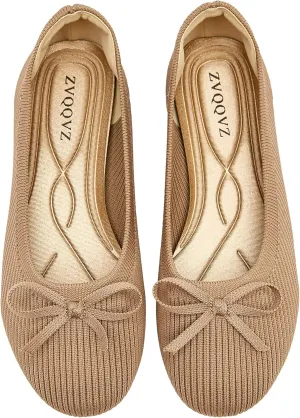 Women's Flats Shoes Knit Mesh Ballet Flats with Bow Comfortable Round Toe Washable Dressy Flat
