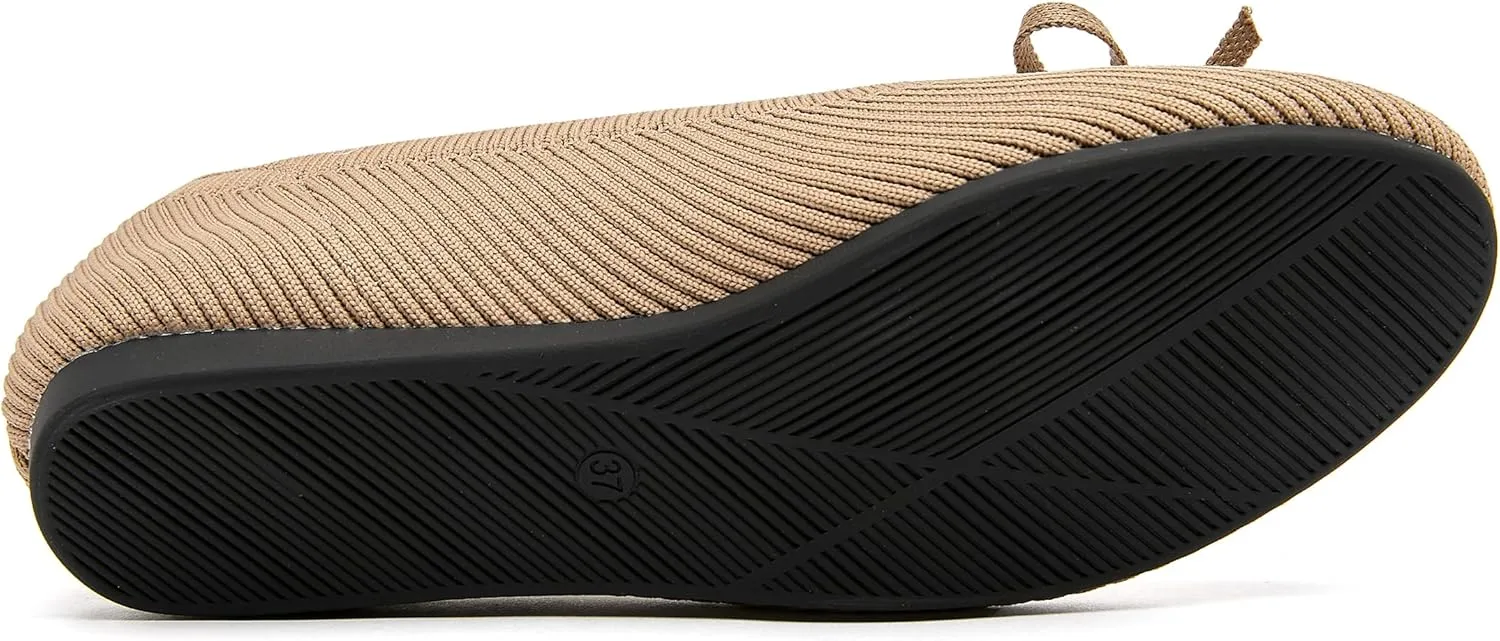 Women's Flats Shoes Knit Mesh Ballet Flats with Bow Comfortable Round Toe Washable Dressy Flat