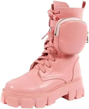 Women's Goth Combat Punk Boots Platform Chunky Lug Sole Short Boots Lace Up Round Toe Zipper Buckle Casual Flat Chelsea Booties