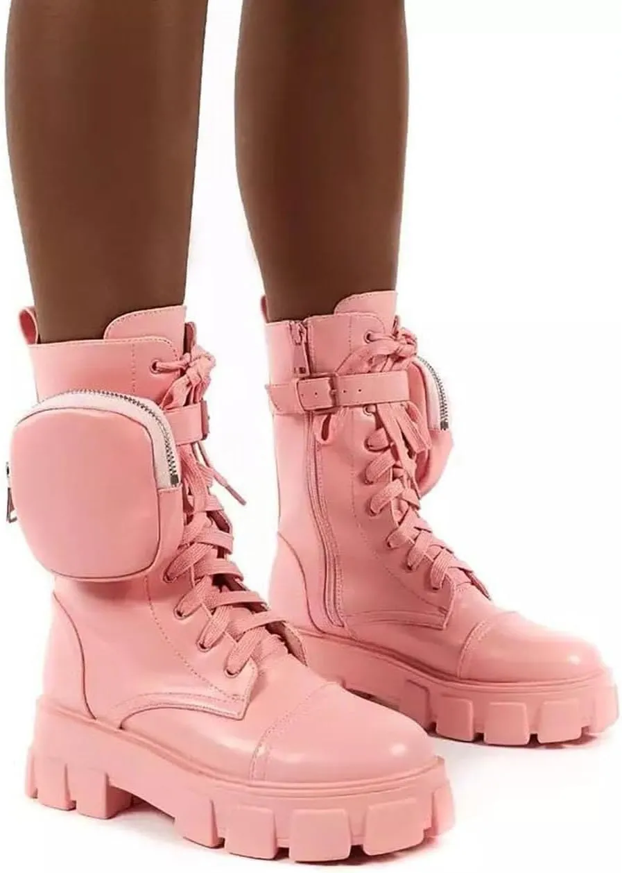Women's Goth Combat Punk Boots Platform Chunky Lug Sole Short Boots Lace Up Round Toe Zipper Buckle Casual Flat Chelsea Booties