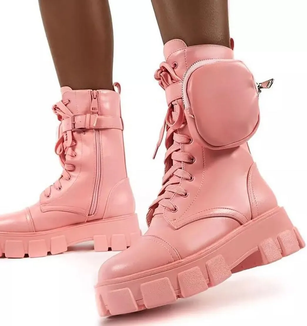 Women's Goth Combat Punk Boots Platform Chunky Lug Sole Short Boots Lace Up Round Toe Zipper Buckle Casual Flat Chelsea Booties