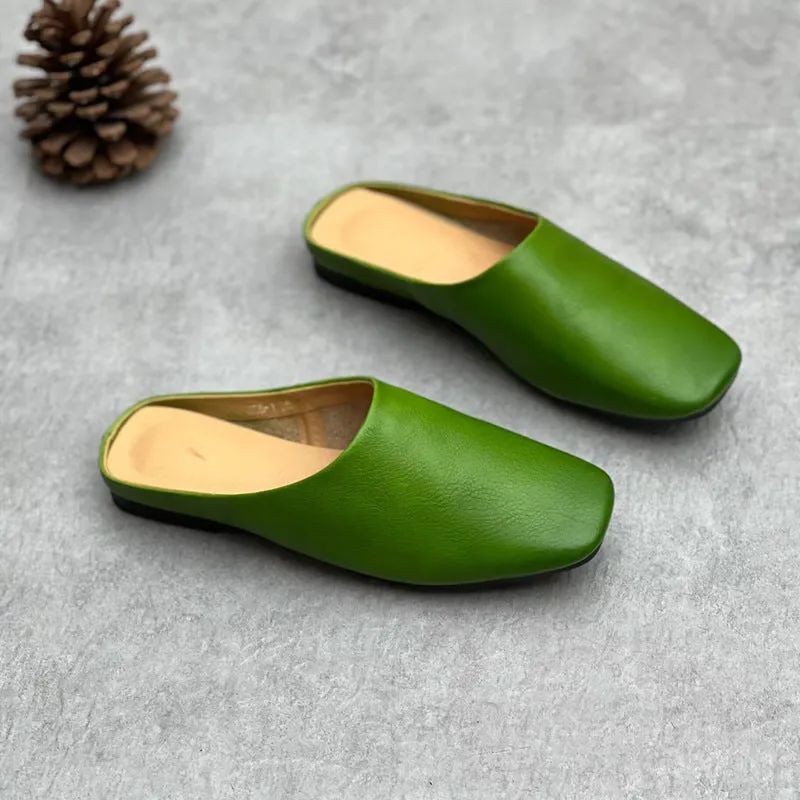 Women's Handmade Leather Closed Toe Comfort Mule Shoes