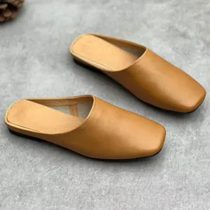 Women's Handmade Leather Closed Toe Comfort Mule Shoes