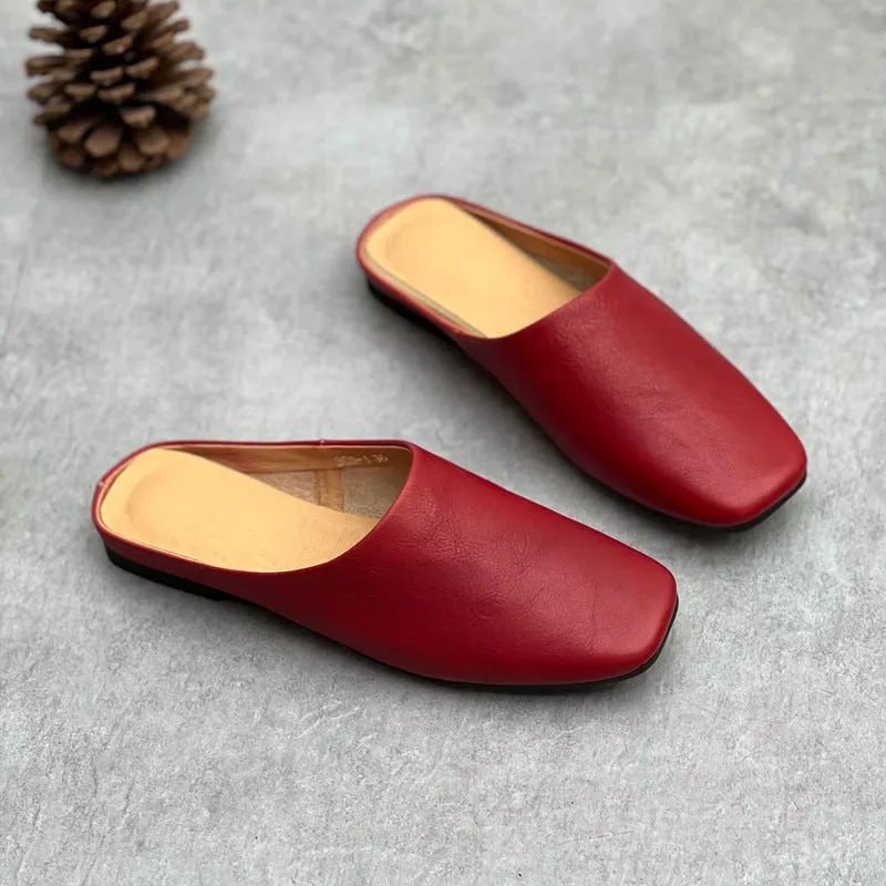 Women's Handmade Leather Closed Toe Comfort Mule Shoes