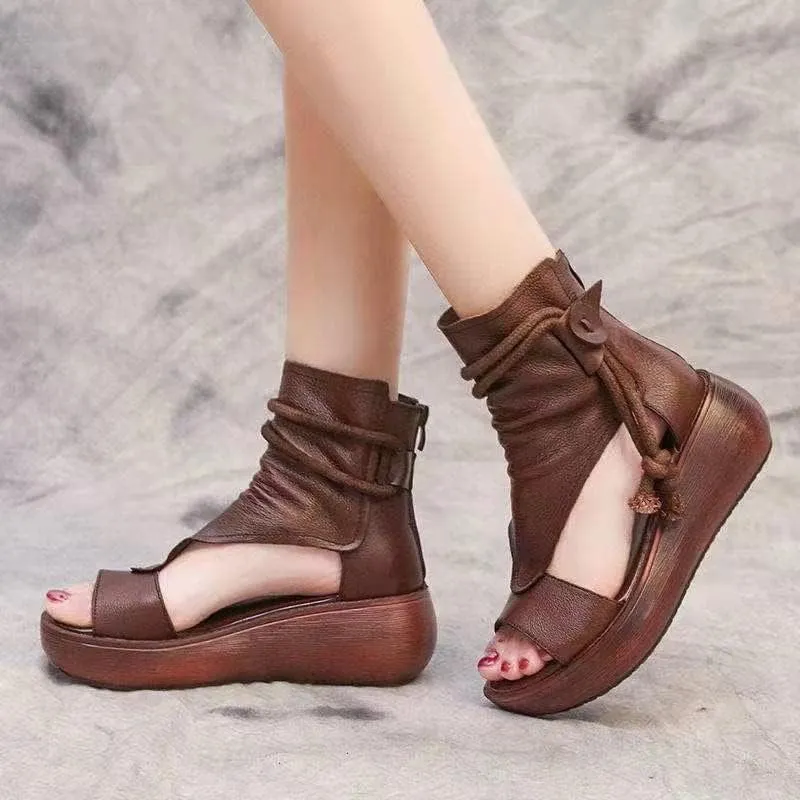 Women's Sandals Platform Outdoor Sandal Boots Wedge Bottom Fashion High Top Sandals Open Toe Boot