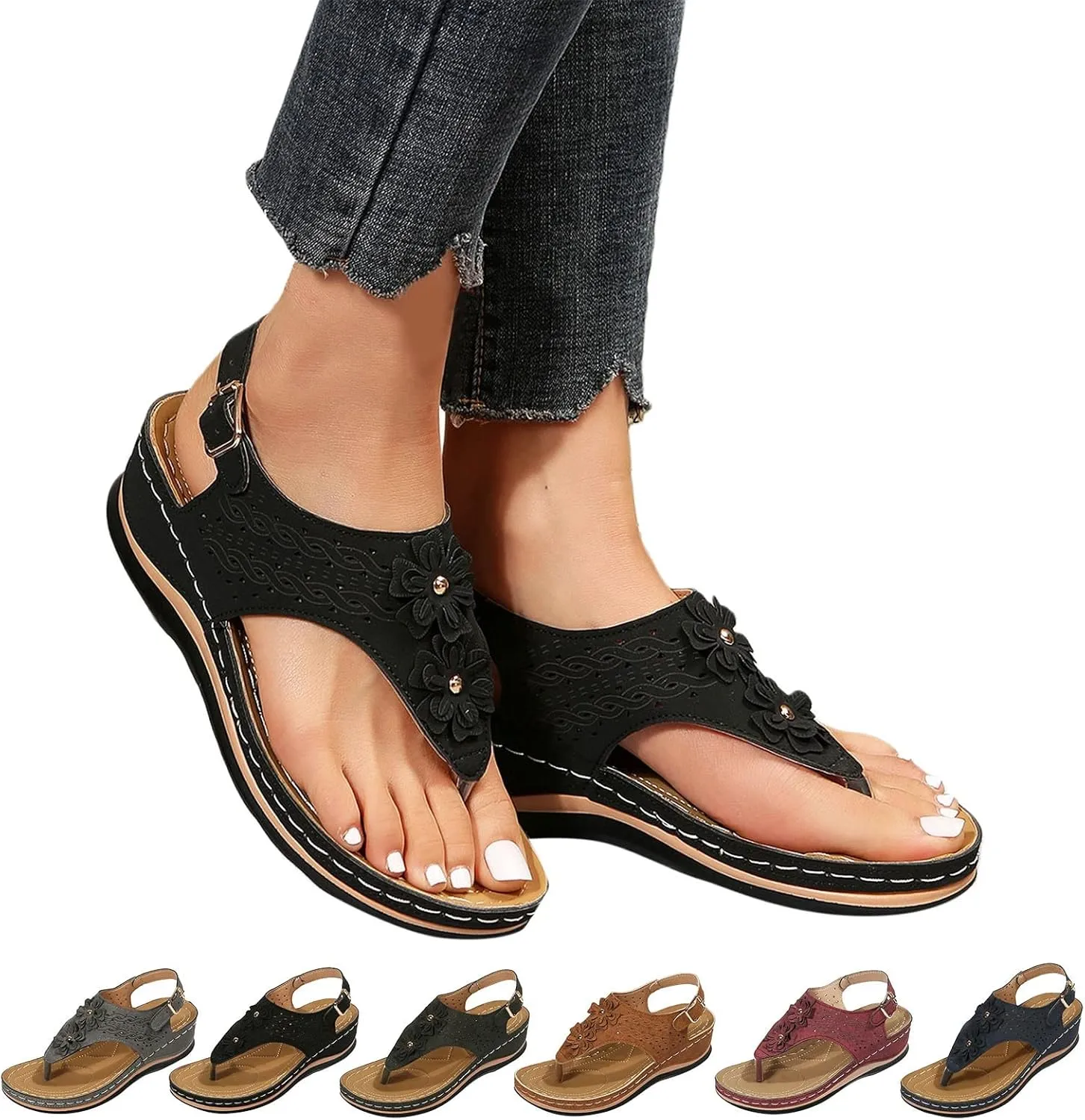 Womens Sandals with Arch Support Walking Flip Flops Shower Wide Wedge Sandal Dressy Summer Arch Support Shoes for Woman Wedge Shoes Slip On Wide Width Dressy Orthopedic Shoe