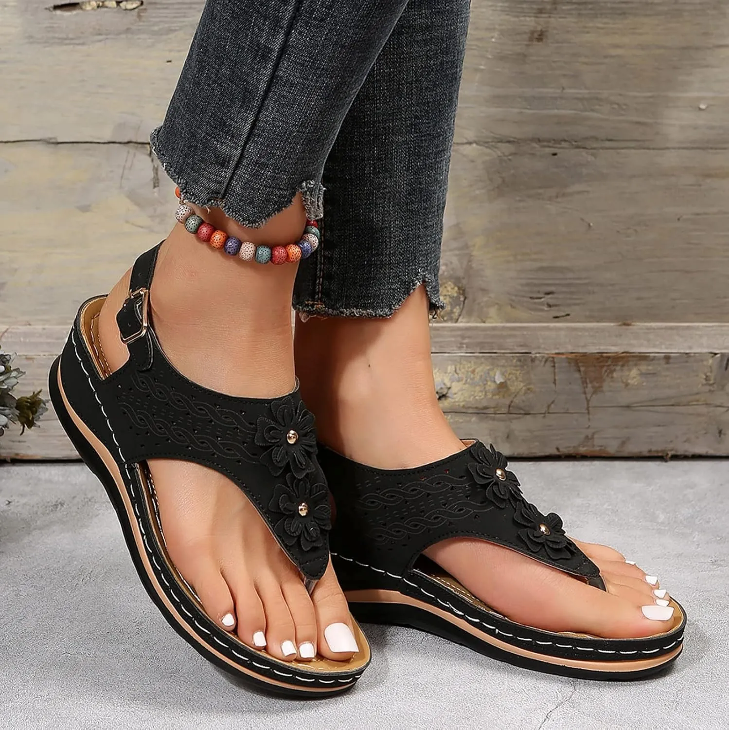 Womens Sandals with Arch Support Walking Flip Flops Shower Wide Wedge Sandal Dressy Summer Arch Support Shoes for Woman Wedge Shoes Slip On Wide Width Dressy Orthopedic Shoe
