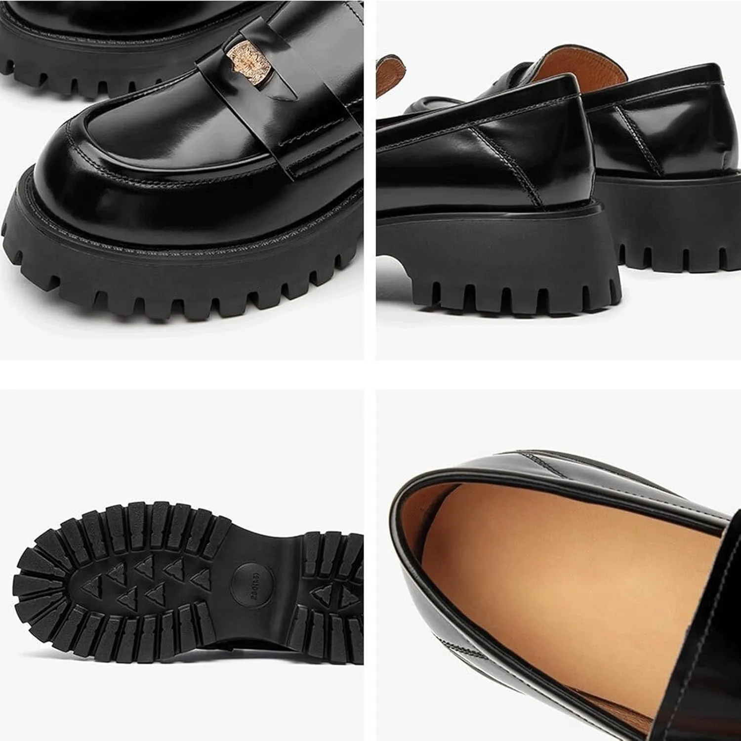 Womens Shoes Platform Casual Shoes Women's Pure Cow Leather Flat Shoes Round Toe Slip On Women's Thick Casual Shoes