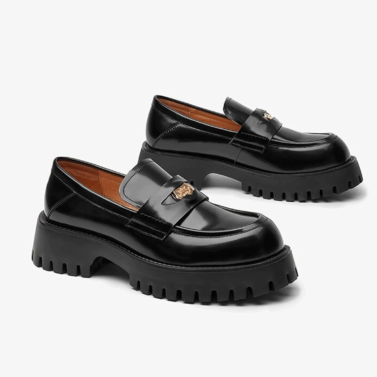 Womens Shoes Platform Casual Shoes Women's Pure Cow Leather Flat Shoes Round Toe Slip On Women's Thick Casual Shoes