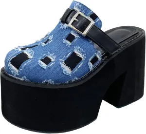 Women's Slip on Platform Mules, Closed Toe Slide Sandals, Chunky High Heel Slipper Mule Shoes