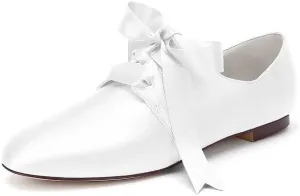 Womens Wedding Shoes Women’s Flat Shoes Round Toe Satin Lace up Low Heels Comfort Dress Shoes Wedding Bridal Pumps Sandals Dark Green(White,9 UK)