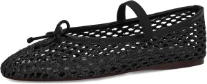 Woven Ballet Flats for Women Cute Raffia Mary Janes Bow Elastic Strap Summer Straw Comfortable Casual Dressy Shoes