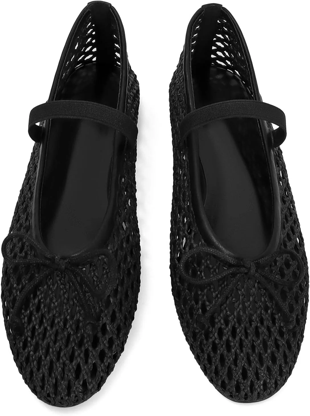 Woven Ballet Flats for Women Cute Raffia Mary Janes Bow Elastic Strap Summer Straw Comfortable Casual Dressy Shoes