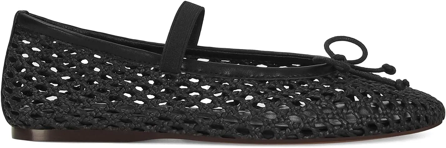 Woven Ballet Flats for Women Cute Raffia Mary Janes Bow Elastic Strap Summer Straw Comfortable Casual Dressy Shoes