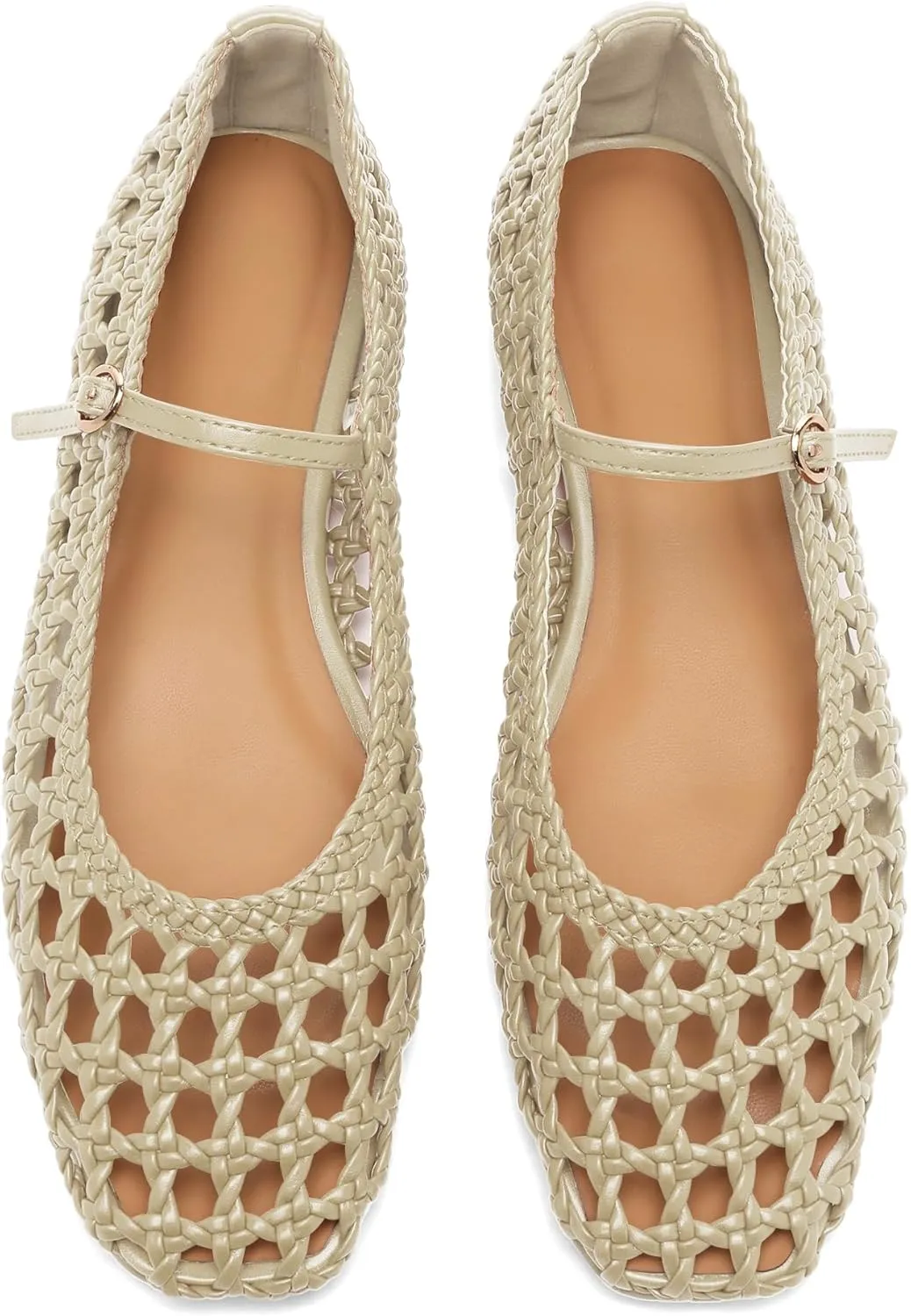 Woven Mesh Ballet Flats for Women with Metal Buckle Strap Ballerina Flat Shoes Comfortable Round Toe Mary Jane Flat.