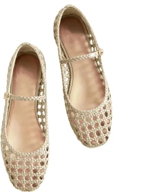 Woven Mesh Ballet Flats for Women with Metal Buckle Strap Ballerina Flat Shoes Comfortable Round Toe Mary Jane Flat.