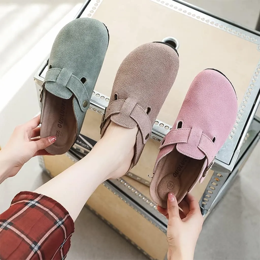 XUEMML Clogs Shoes Women Men Leather, Slip On Mules Casual Summer Slippers Handmade Clogs and Mules Soft Beach Sandals Ladies Flowers Summer Shoes
