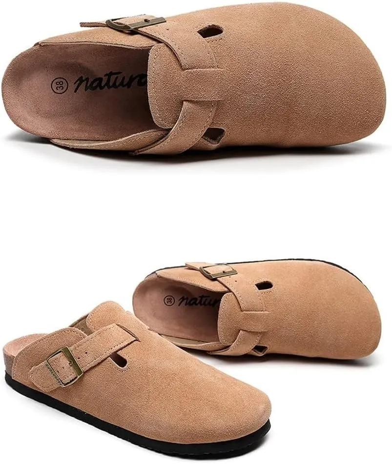 XUEMML Clogs Shoes Women Men Leather, Slip On Mules Casual Summer Slippers Handmade Clogs and Mules Soft Beach Sandals Ladies Flowers Summer Shoes