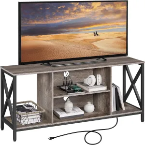 Yaheetech TV Stand for 65 Inch TV, Media Entertainment Center with Power Outlet for Living Room, Industrial TV Console with Side Shelves for PS Storage, Taupe Wood