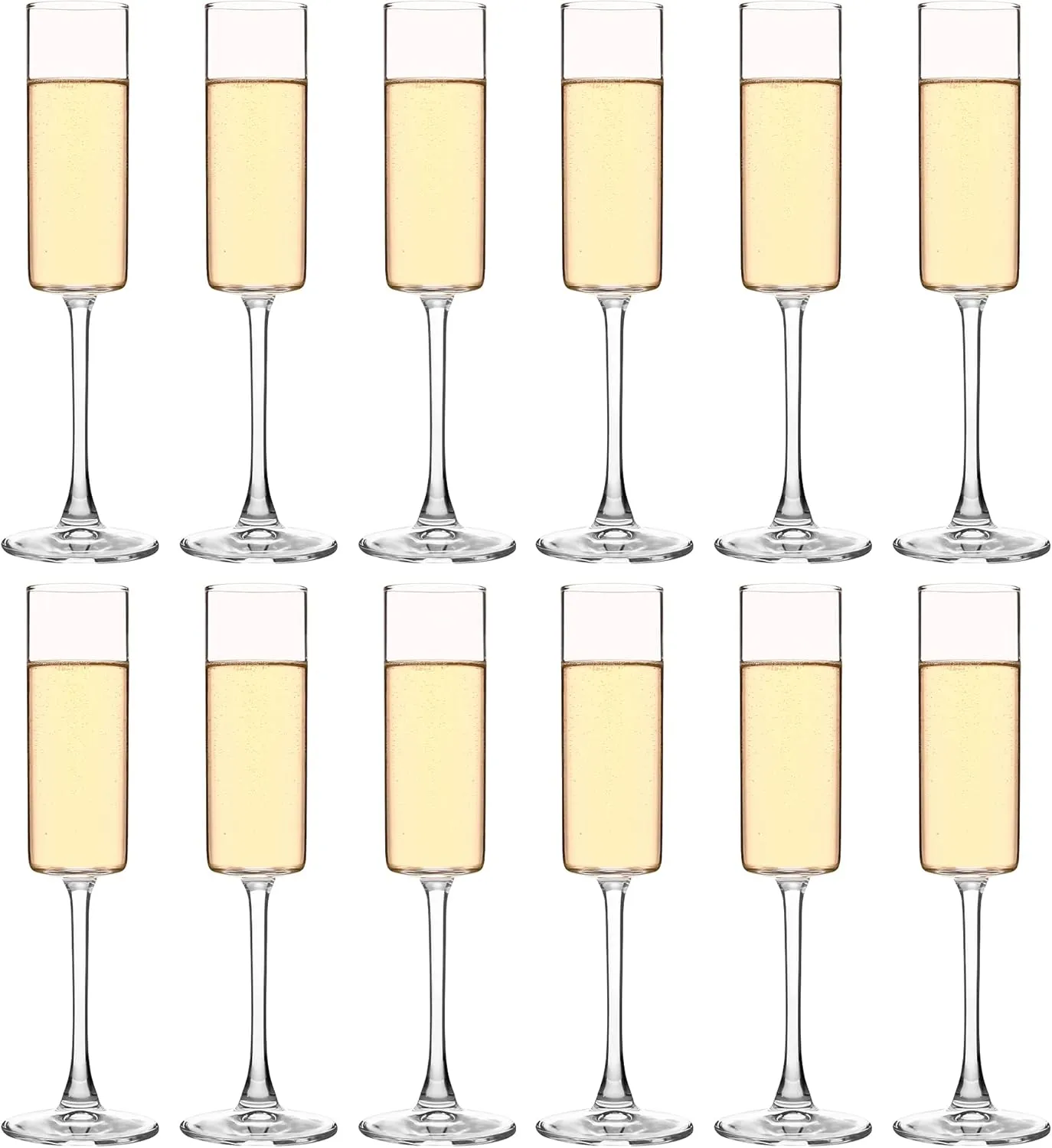 YANGNAY Cylinder Champagne Flutes, Champagne Flute Glass Set of 12, Clear Champagne glasses for Party, Home, Restaurant Use, 6 oz Capacity