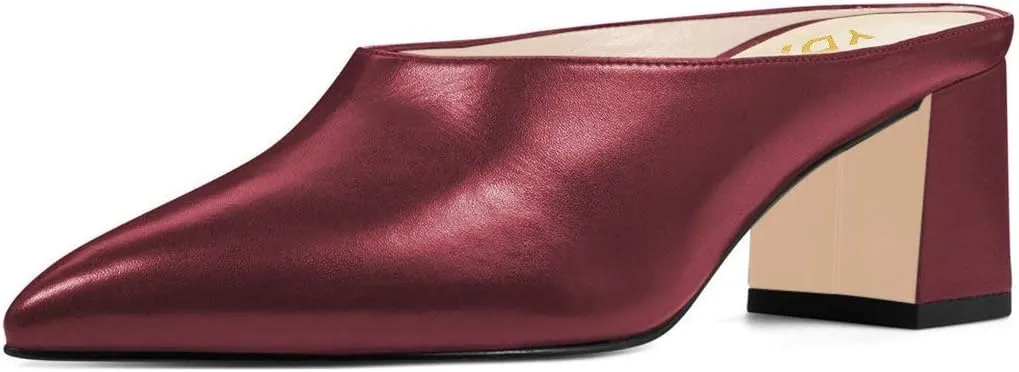 YDN Women Retro Pointed Toe Mules Pumps Block Mid Heel Slip On Slide Sandal Comfort Clog Shoes