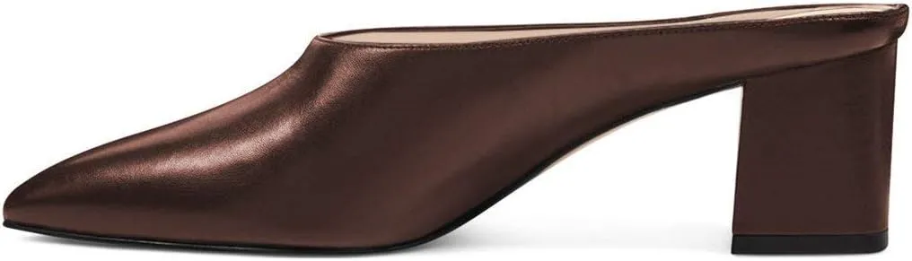 YDN Women Retro Pointed Toe Mules Pumps Block Mid Heel Slip On Slide Sandal Comfort Clog Shoes