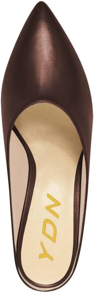 YDN Women Retro Pointed Toe Mules Pumps Block Mid Heel Slip On Slide Sandal Comfort Clog Shoes