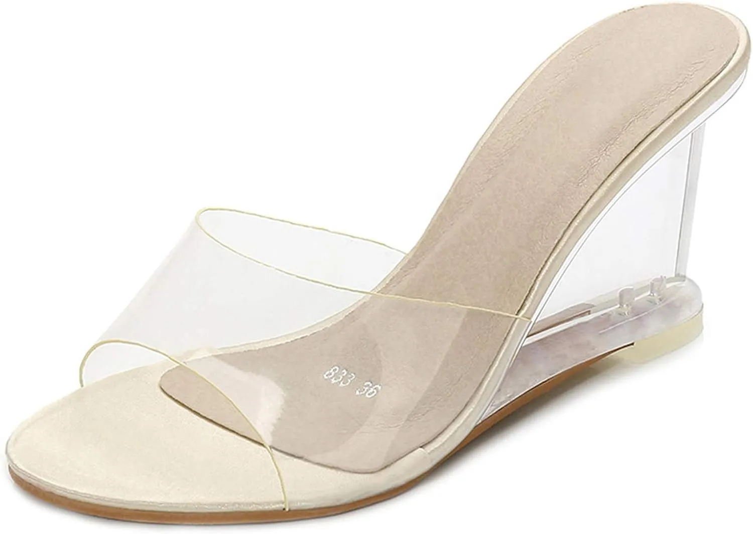 YIYA Women's Clear Wedge Sandals Transparent Open Toe Slip On Mule Lucite Heel Slide Dress Shoes