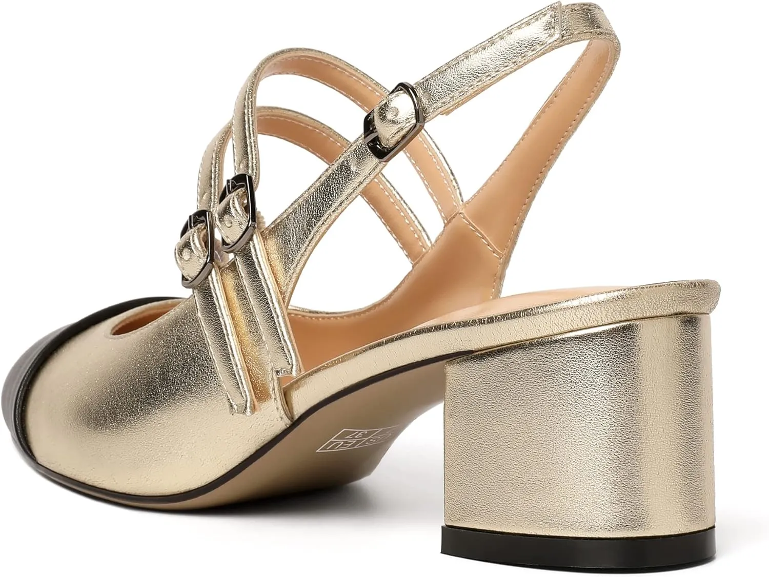 Zamikoo Women's Slingback Heels Round Cap Toe Low Block Heel Pumps with Adjustable Buckle, 2 Inches Heeled Sandals Office Dress Pumps Shoes