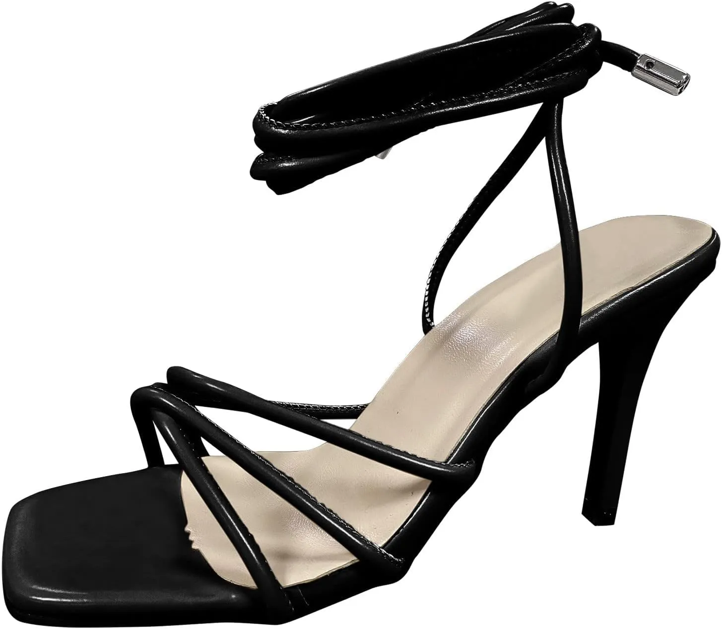 ZBYY Lace Up Heels Sandals for Women,Summer Square Toe Open Toe Strappy Heels Stiletto Heeled Sandals Party Dress Shoes
